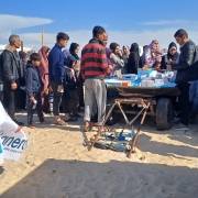 A queue at a healthcare centre in Gaza operated by Tearfund partner Anera. Photo credit: Anera/IHP. With thanks to Tearfund for providing this for illustration.